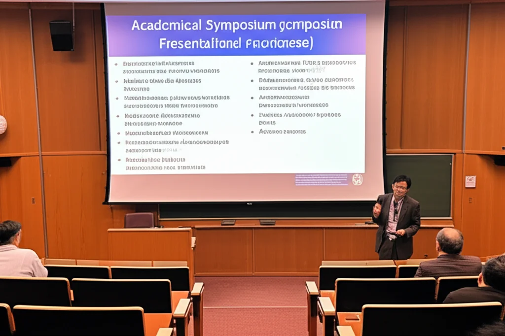 Academic conference with translated research presentations