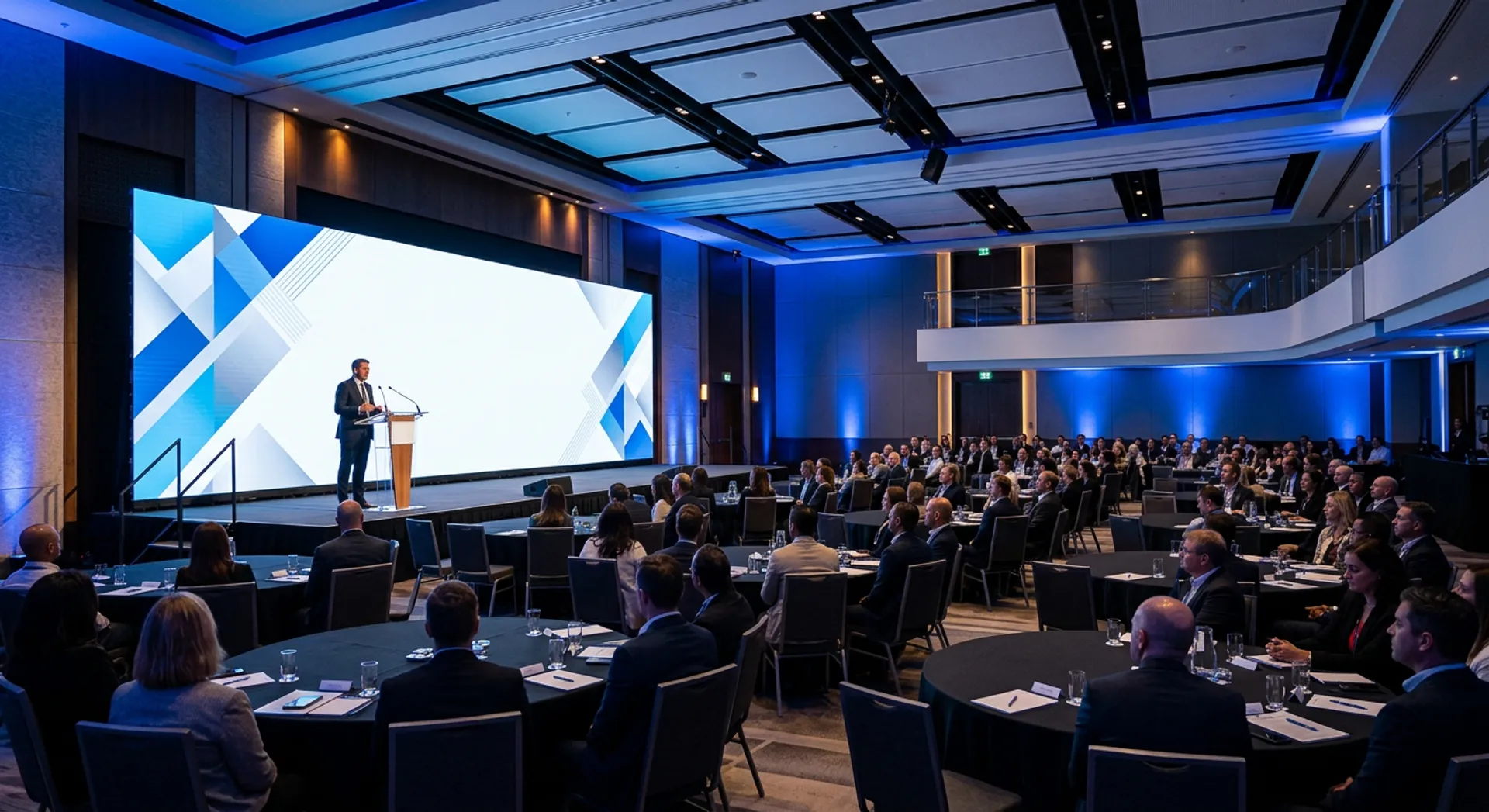 Conference event using AI interpretation with live captioning on screen