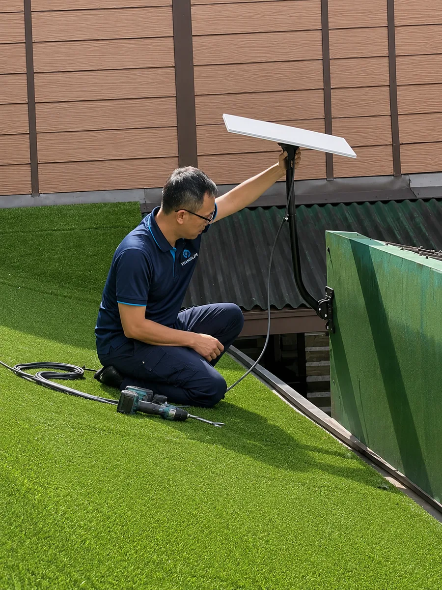 Positioning a Starlink dish with clear sky view at an outdoor event site