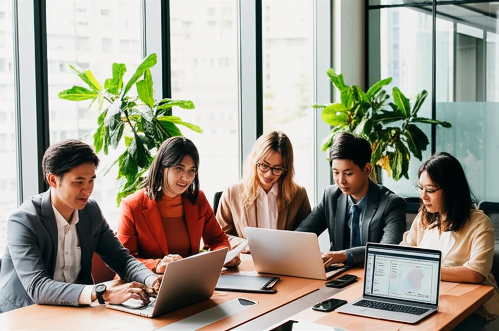 Professional translation team working in modern Kuala Lumpur office