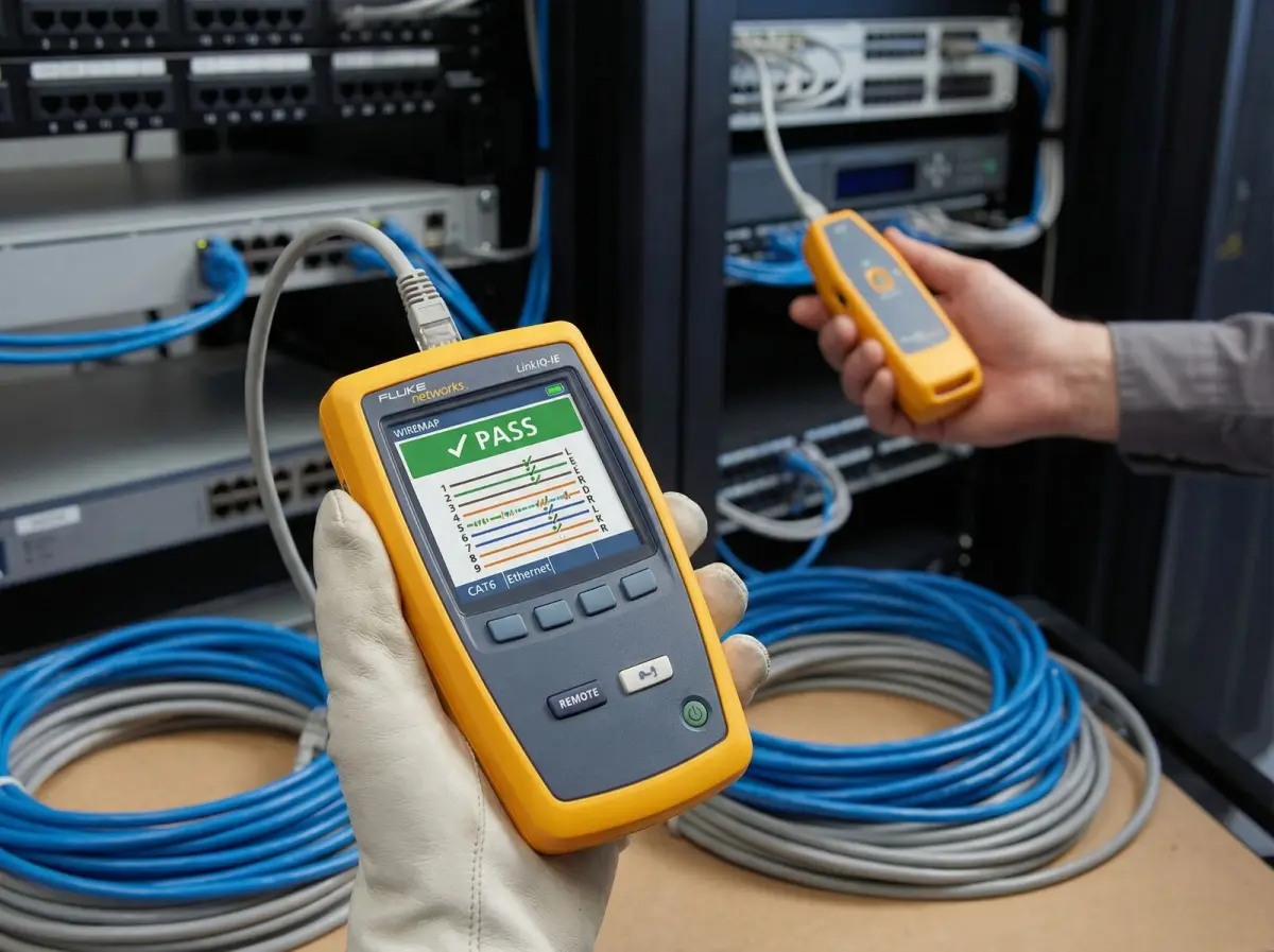 Illustrative network test instrument used during a commercial cabling assessment