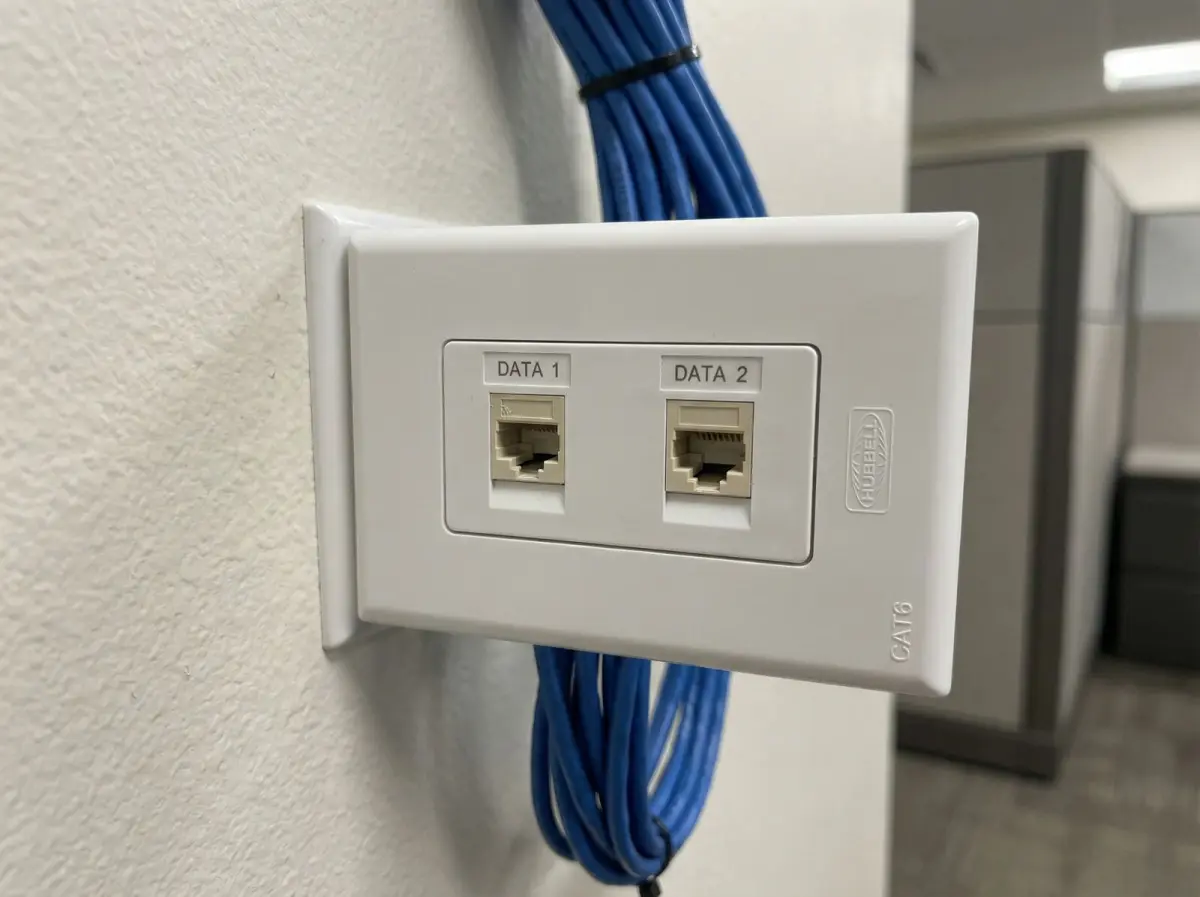 Illustrative dual Ethernet outlet for fixed operational or office endpoints