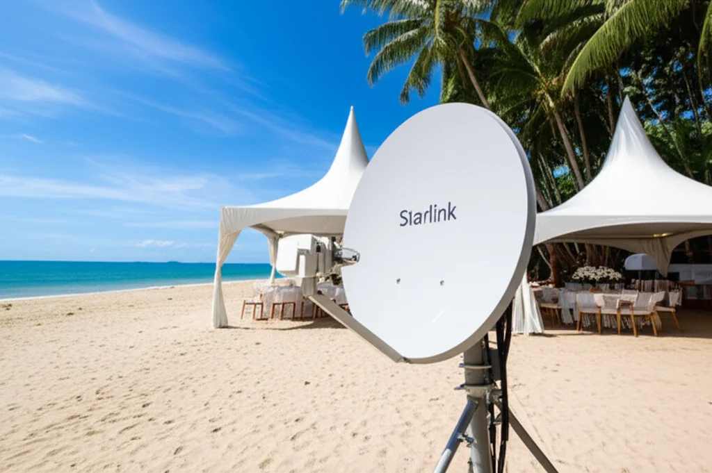 Starlink satellite internet setup at beach events
