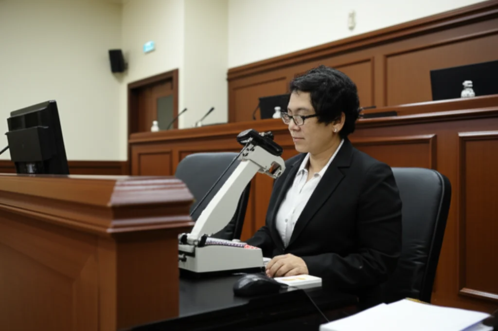 Court stenographer providing live transcription of legal proceedings