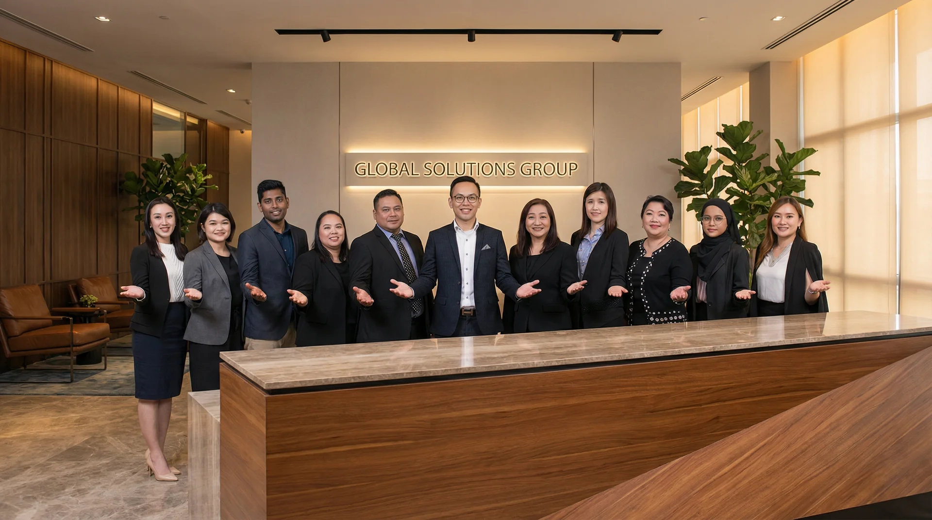 Translife team welcoming clients at reception - language services company